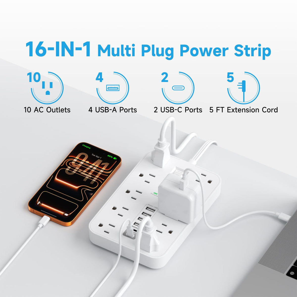 Etykir close-up of USB-A and USB-C ports highlighting fast, organized charging