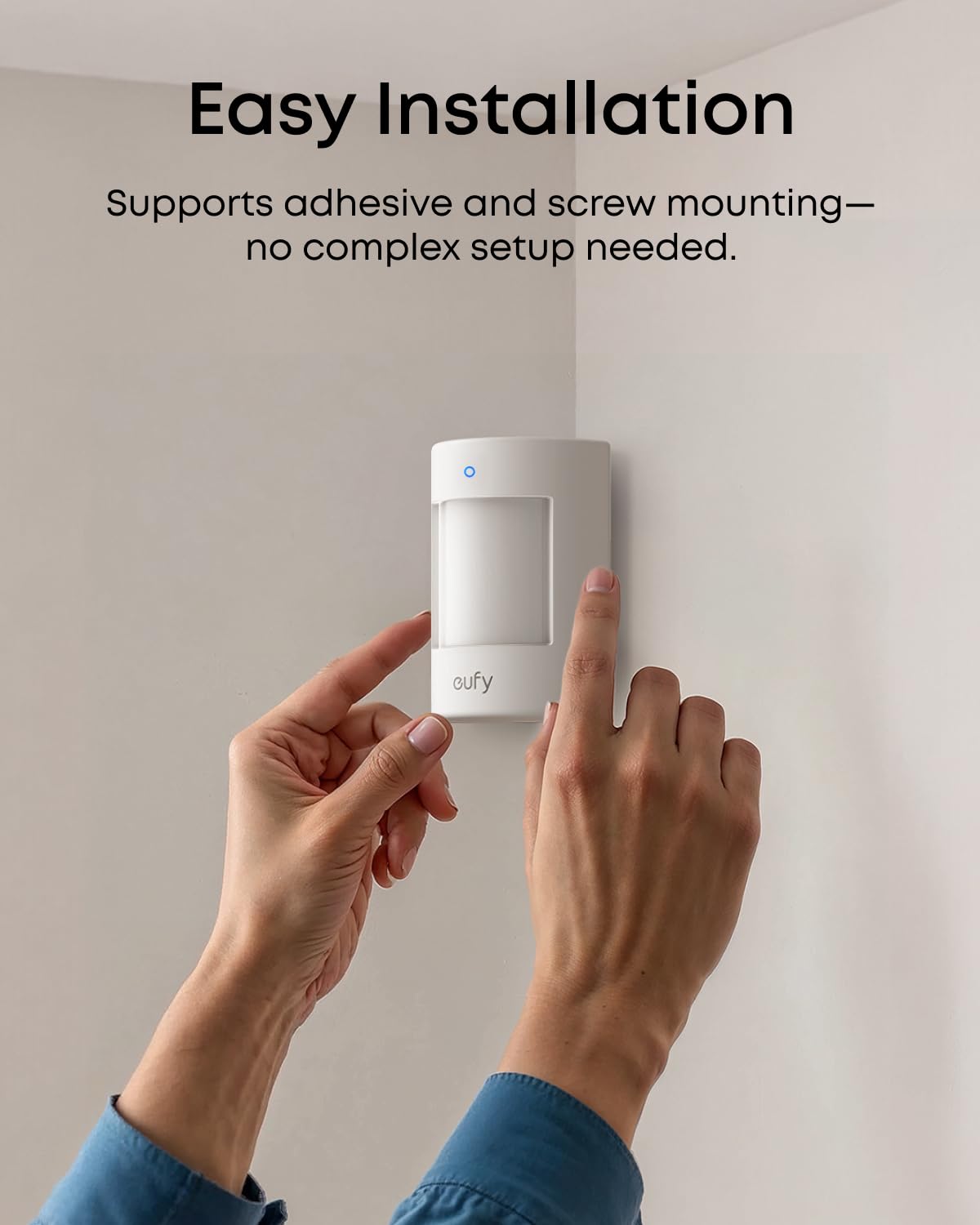 eufy E20 installed in corner showing wide coverage and reduced blind spots