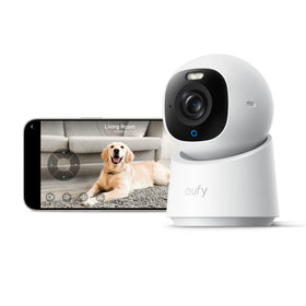eufy Security E30 front view showing lens and base, clear home monitoring