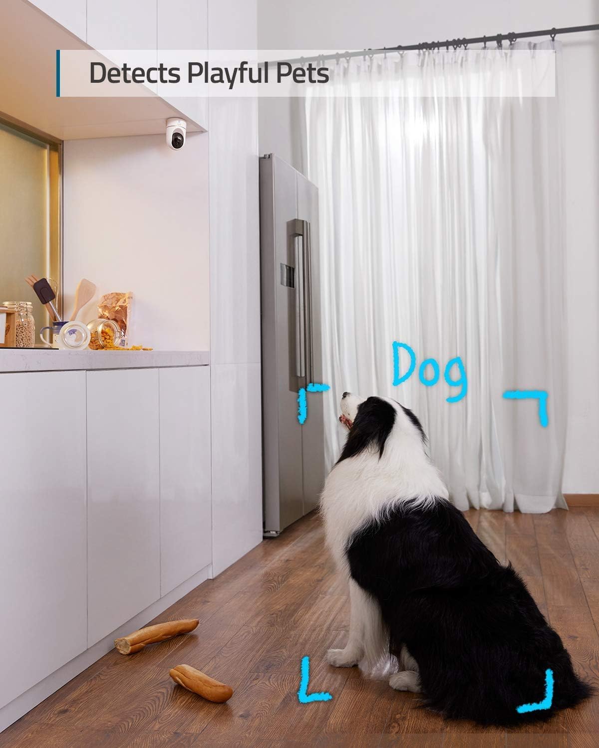 eufy Security 2K indoor cam demonstrating 360° pan-tilt for broad room tracking.