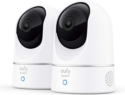 eufy Security 2K indoor cam front view with pan-tilt for full-room coverage.