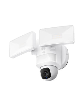 Eufy Security E30 floodlight camera showing 360° coverage for complete outdoor surveillance