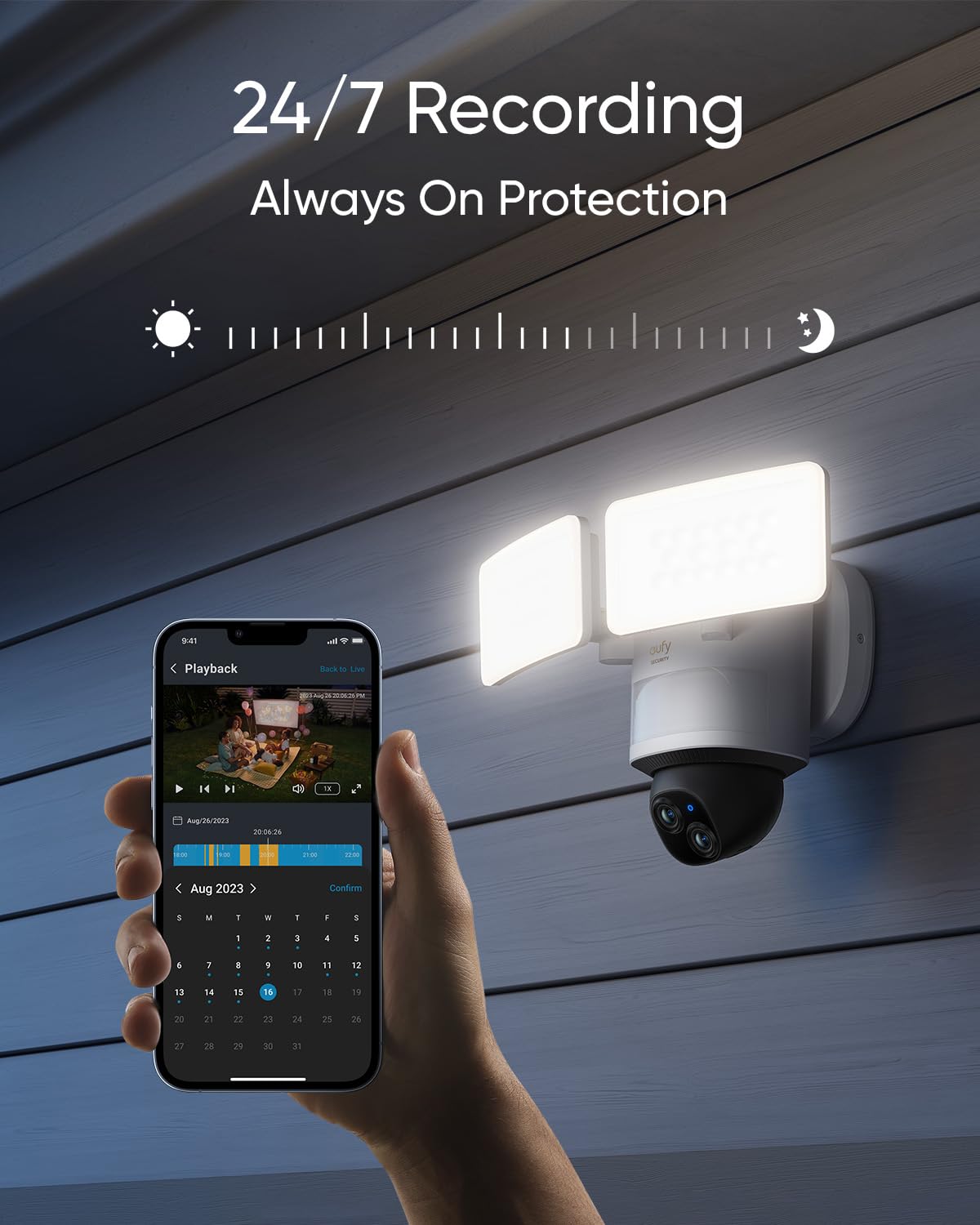 eufy Security Floodlight Camera E340 dual-band Wi‑Fi 6 ensures reliable connectivity