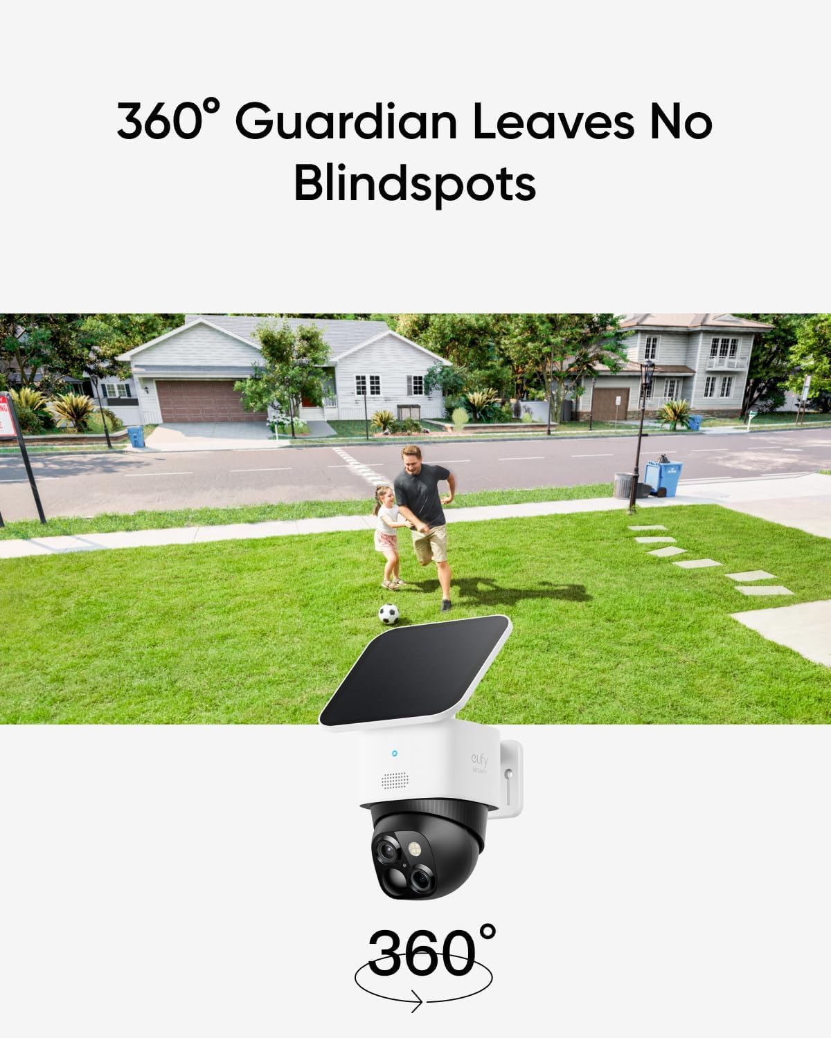eufy Security SoloCam S340 360-degree pan-and-tilt coverage eliminates blind spots.