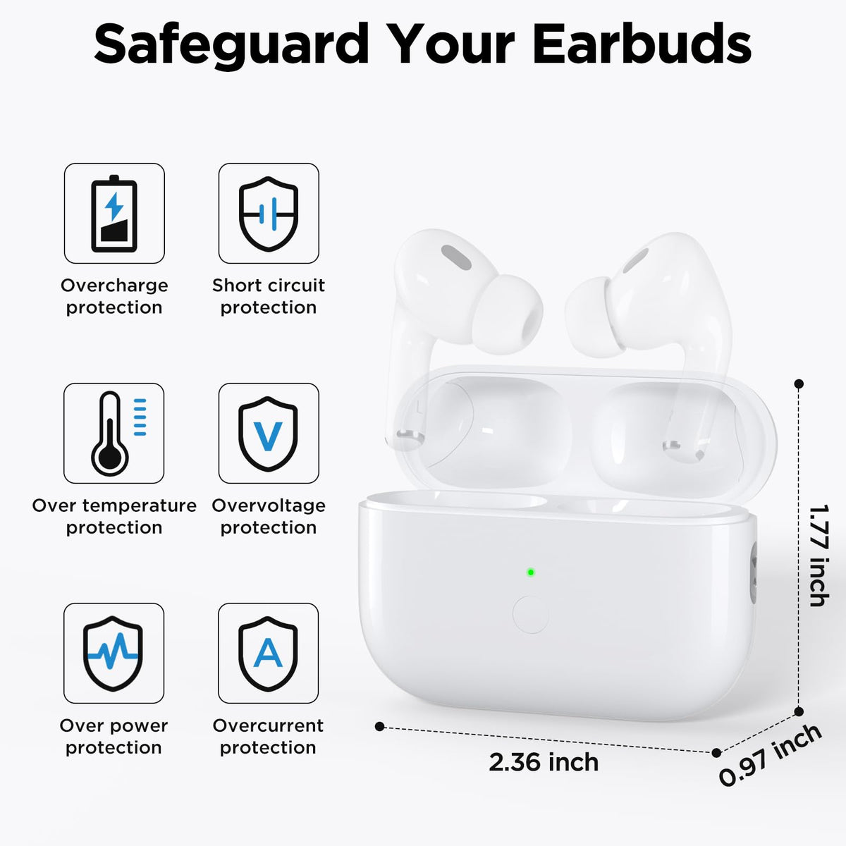 Euiyi AirPod Pro replacement case with Bluetooth sync button for quick pairing.