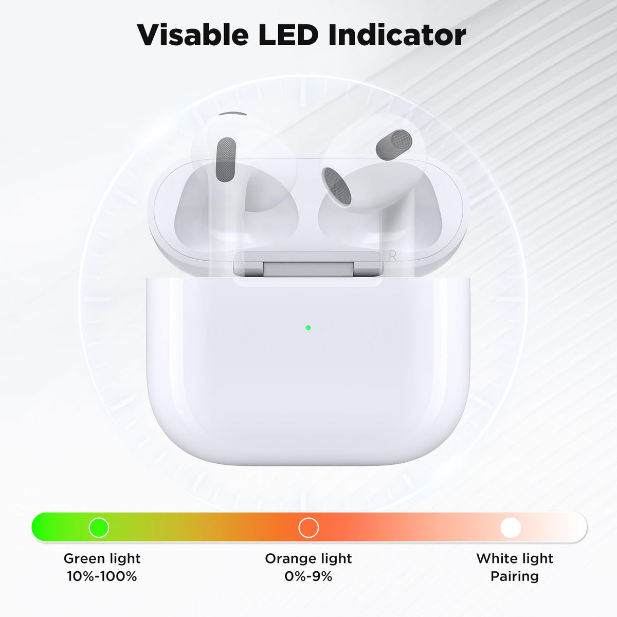 Euiyi AirPods 3 case lid open beside a Lightning cable for fast charging readiness