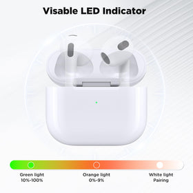 Euiyi AirPods 3 case lid open beside a Lightning cable for fast charging readiness