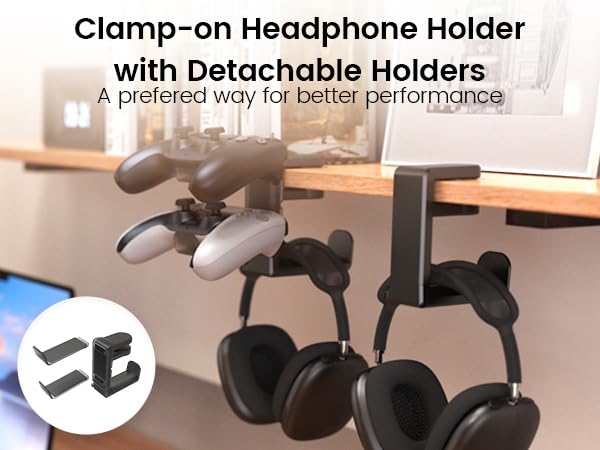 EURPMASK under-desk headset stand helps organize headphones and cables for a clean workspace.