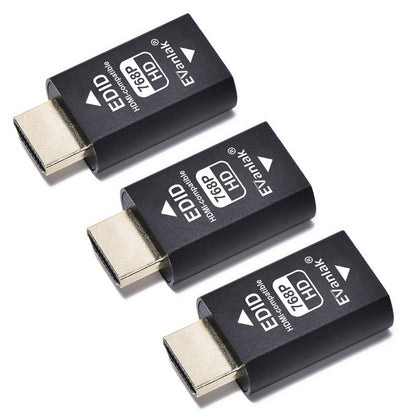 EVanlak front view of three HDMI EDID emulators showing compact design and reliable connectivity