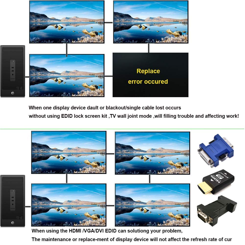 EVanlak HDMI EDID Emulator in-use setup demonstrates tidy cable management.
