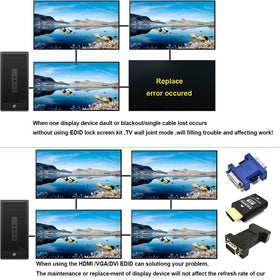 EVanlak HDMI EDID Emulator in-use setup demonstrates tidy cable management.