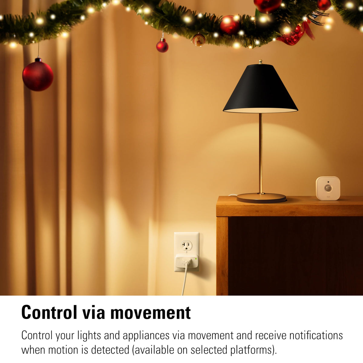 Eve Motion next to a compatible Thread hub showing Matter connectivity benefit