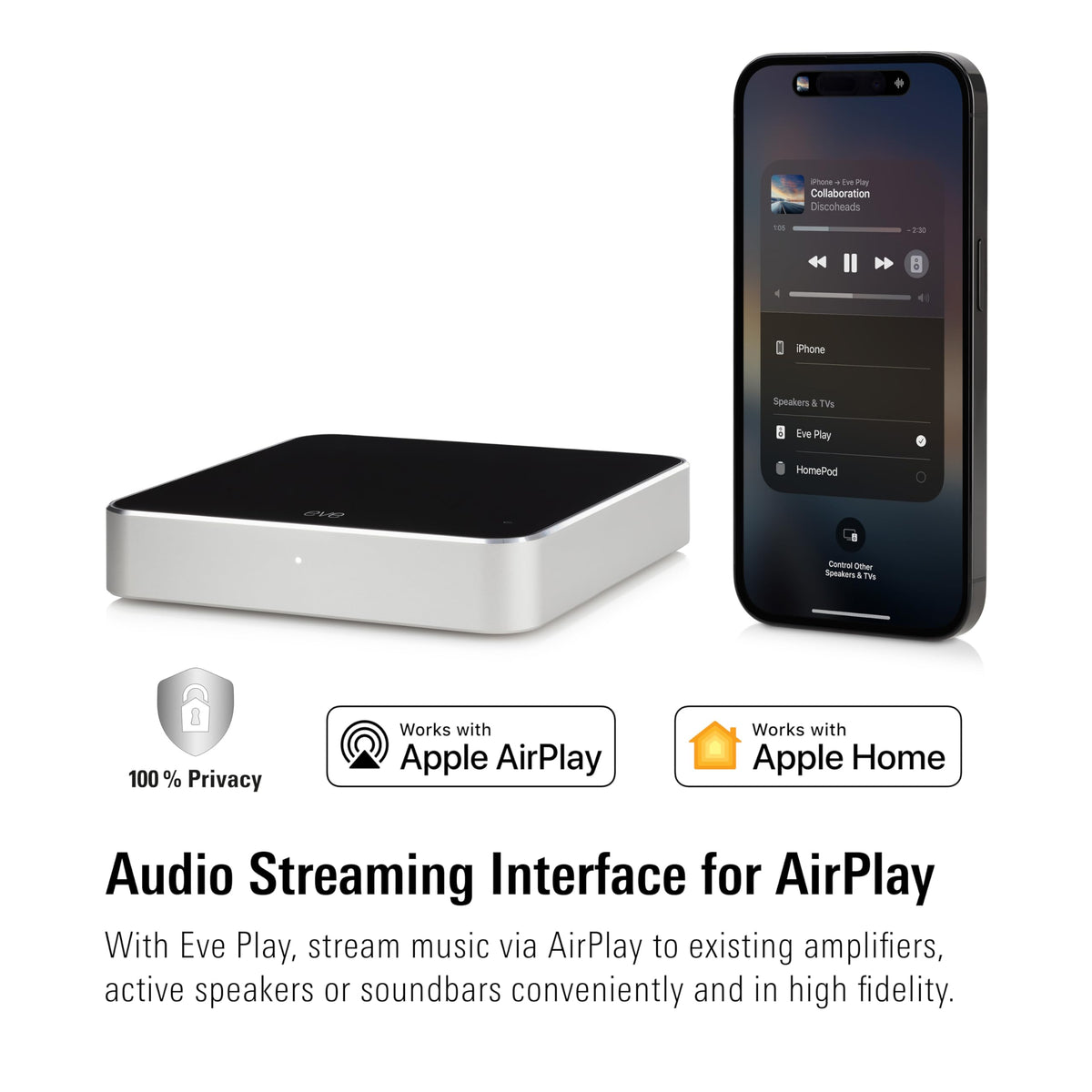 Eve Play DAC detail highlights 112 dB SNR for clean audio.