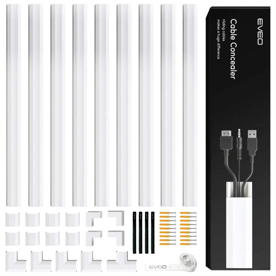 EVEO Cable Hider Wall conceals up to 153 inches of cables for a cleaner setup.