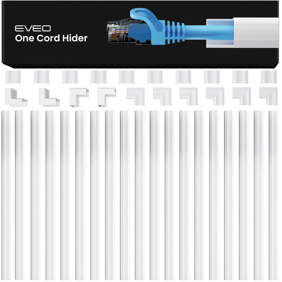 EVEO cable hider wall-mount demo reduces TV clutter.