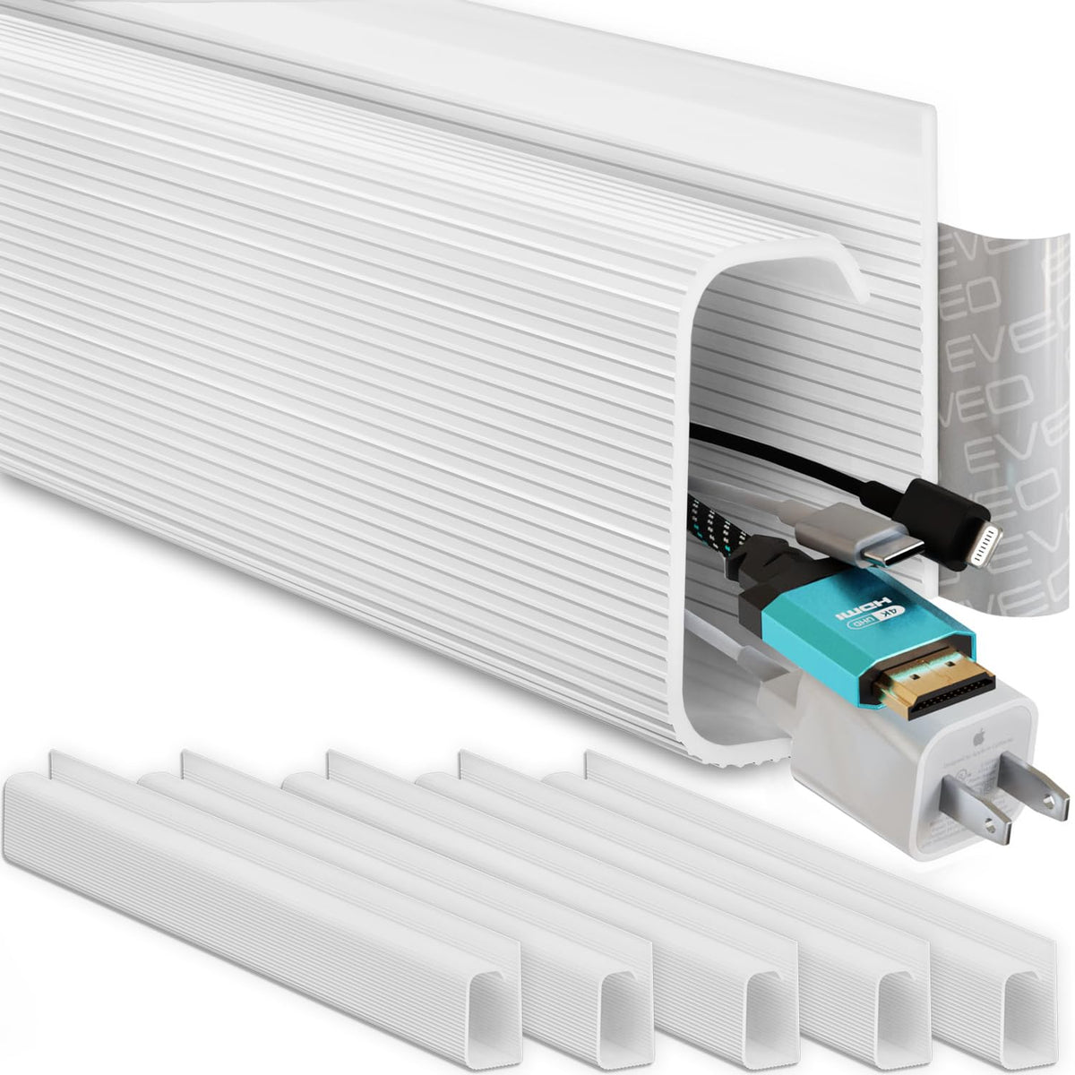 EVEO cable-management 96-inch J-channel pack keeps cords tidy under desks for safer spaces