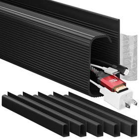 EVEO under-desk cable management kit with six raceways keeps cords neatly organized.