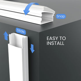 EVEO Cable Raceway Wall Cover blends with decor while concealing wires.