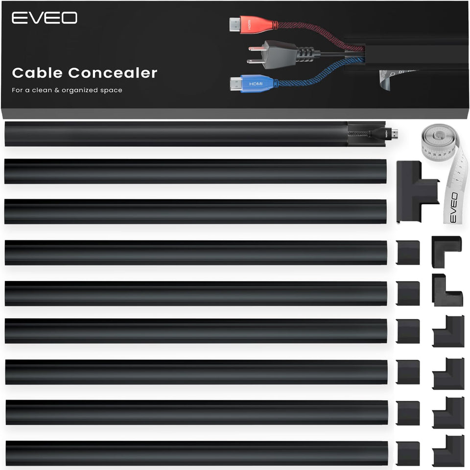 EVEO cord concealer wall-mounted hides cables behind the TV for a clean look