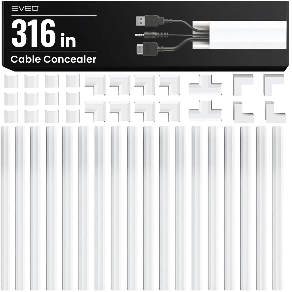 EVEO front packaging showing full 306-inch kit and components for quick setup