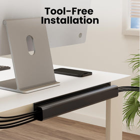 EVEO under-desk cord organizer simplifies routing and quick access to outlets
