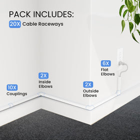 EVEO white cable concealer blends with walls for a clean look.