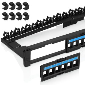 Everest 24-port Keystone Patch Panel front view showing compact port layout for high-density setups.