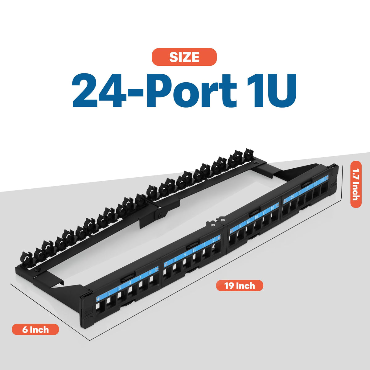 Everest 24-port Keystone Patch Panel rear view highlighting rear cable management bar.