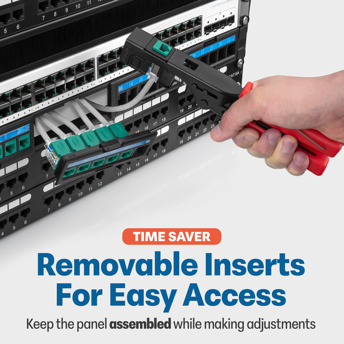 Everest removable 6-port module in use enables quick access for adjustments.