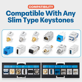 Everest patch panel compatible with slim-profile keystones for compact installations.