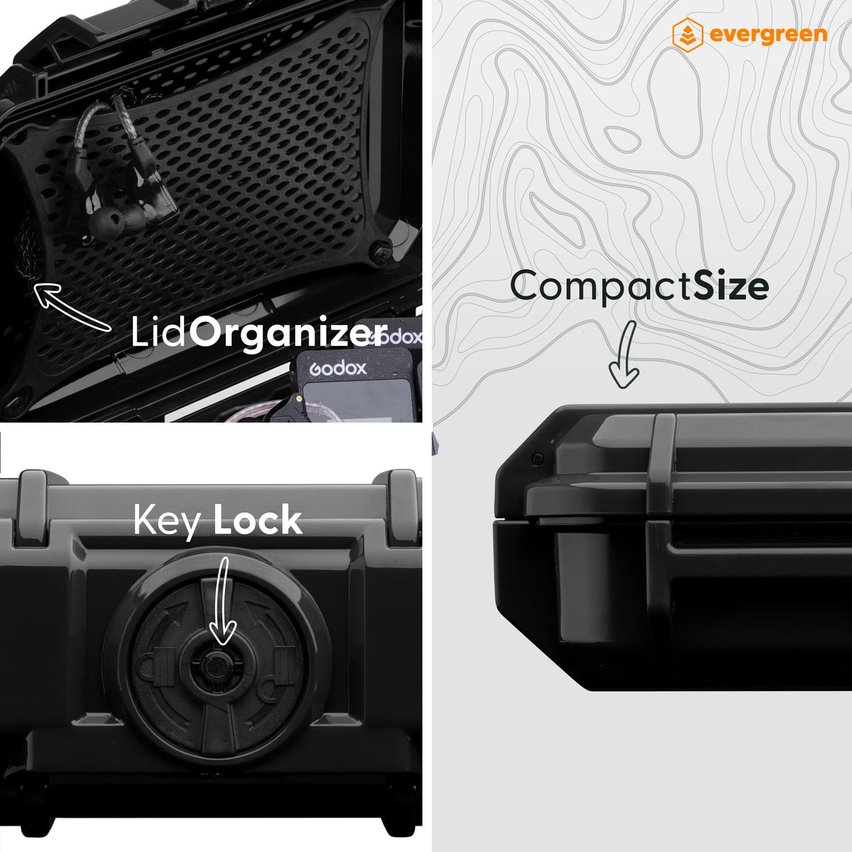 Evergreen IEM case twist-lock secures transport between sets.