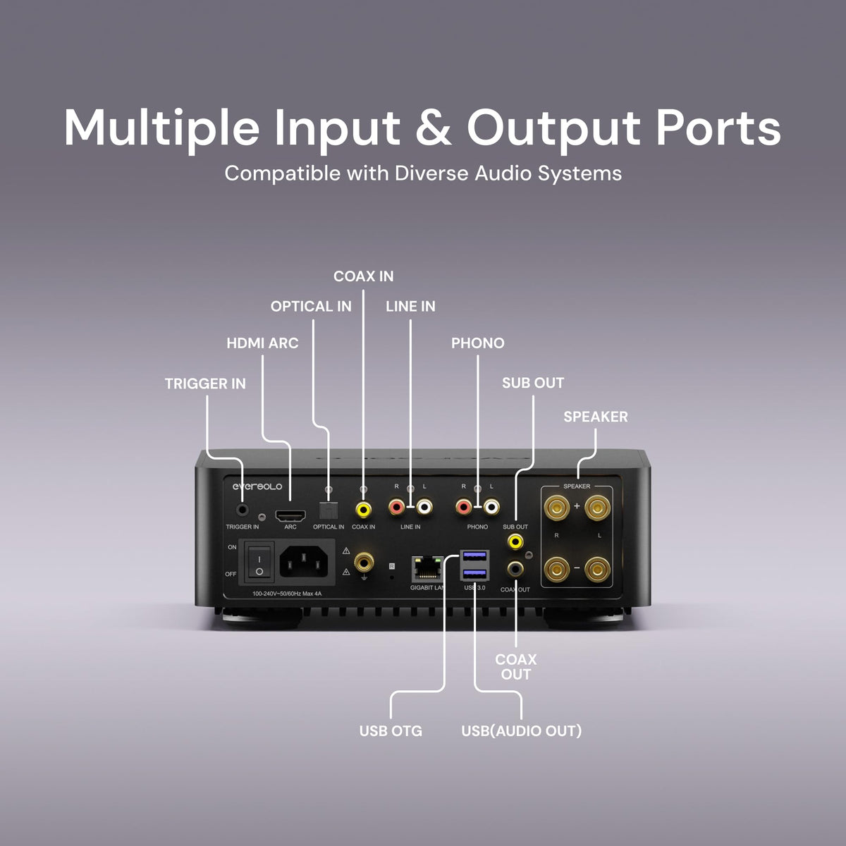 Intelligent bass management on Eversolo Play optimizes tonal balance with EQ.