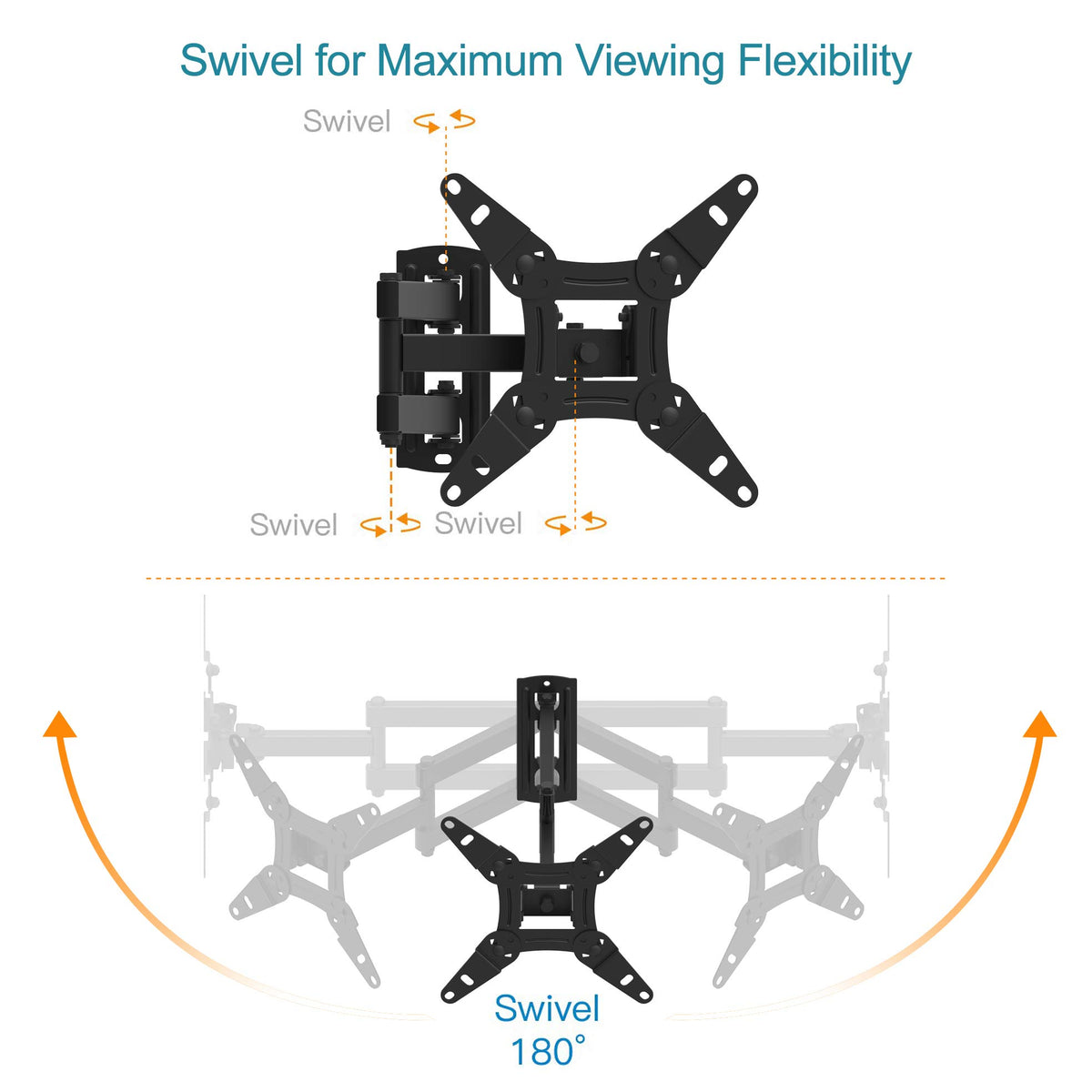 Everview full motion TV mount installed on concrete wall demonstrates sturdy mounting.