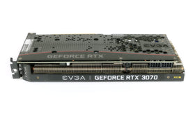 EVGA RTX 3070 XC3 Ultra backplate close-up highlights durable metal chassis.