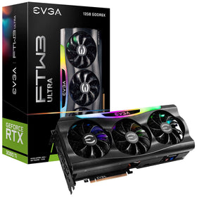 EVGA RTX 3080 Ti FTW3 Ultra Gaming front view highlights a robust cooling shroud and ARGB accents.