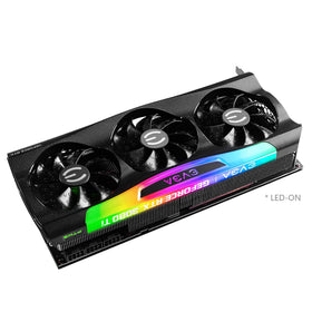 EVGA RTX 3080 Ti FTW3 Ultra Gaming closeup heat sink showcases dense cooling material.