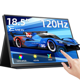 EVICIV 18.5-inch portable monitor front view showing compact design for travel