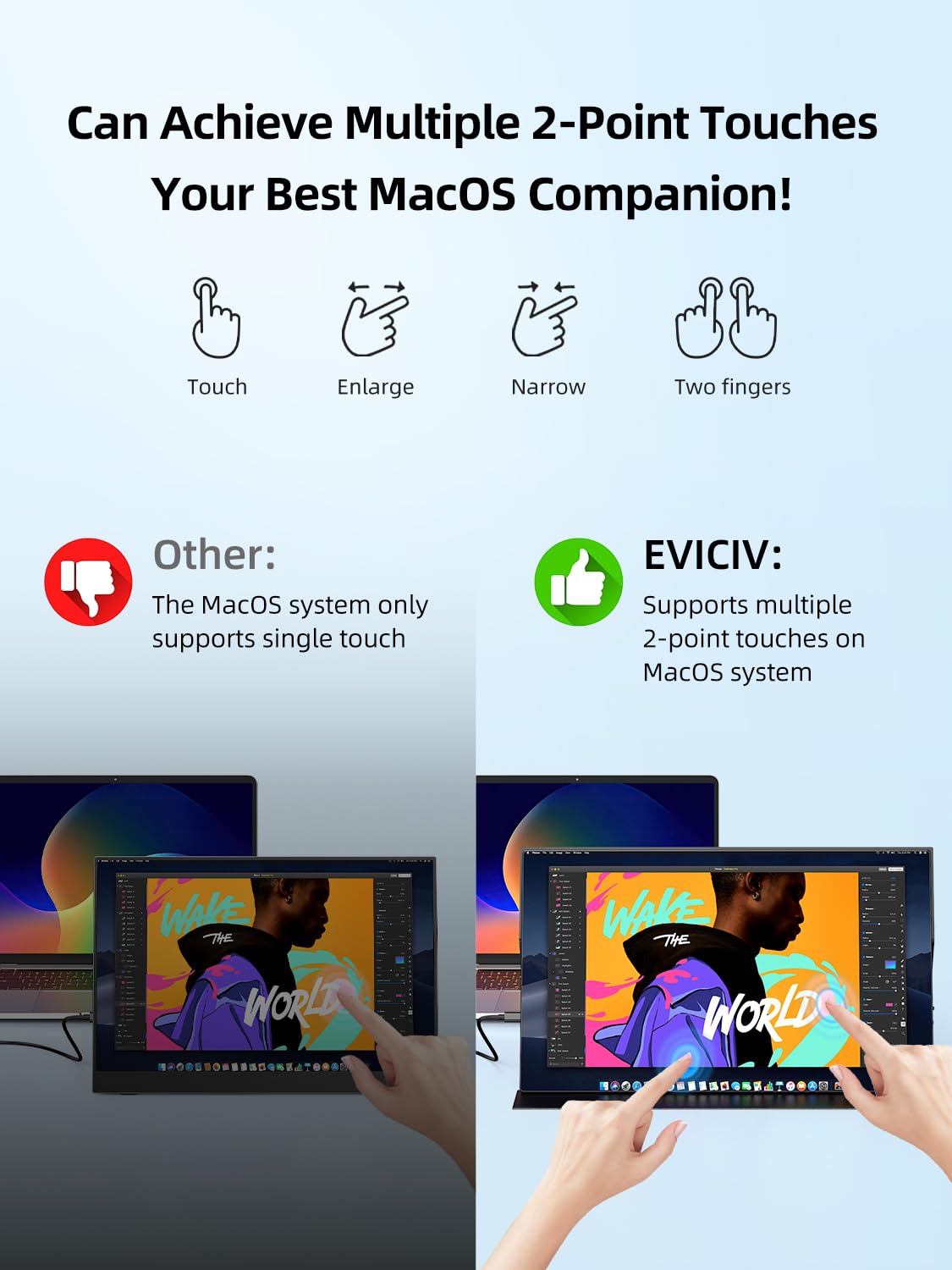 EVICIV 18.5-inch touchscreen in-use demonstrates smooth touch and fast response during gaming sessions