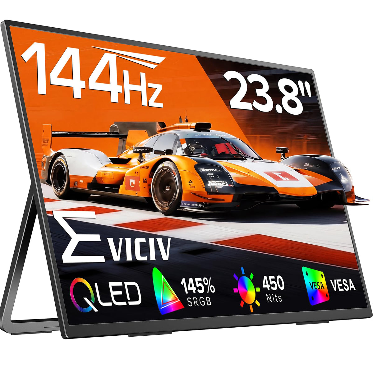 EVICIV portable monitor front view highlights slim borders for compact desk setups