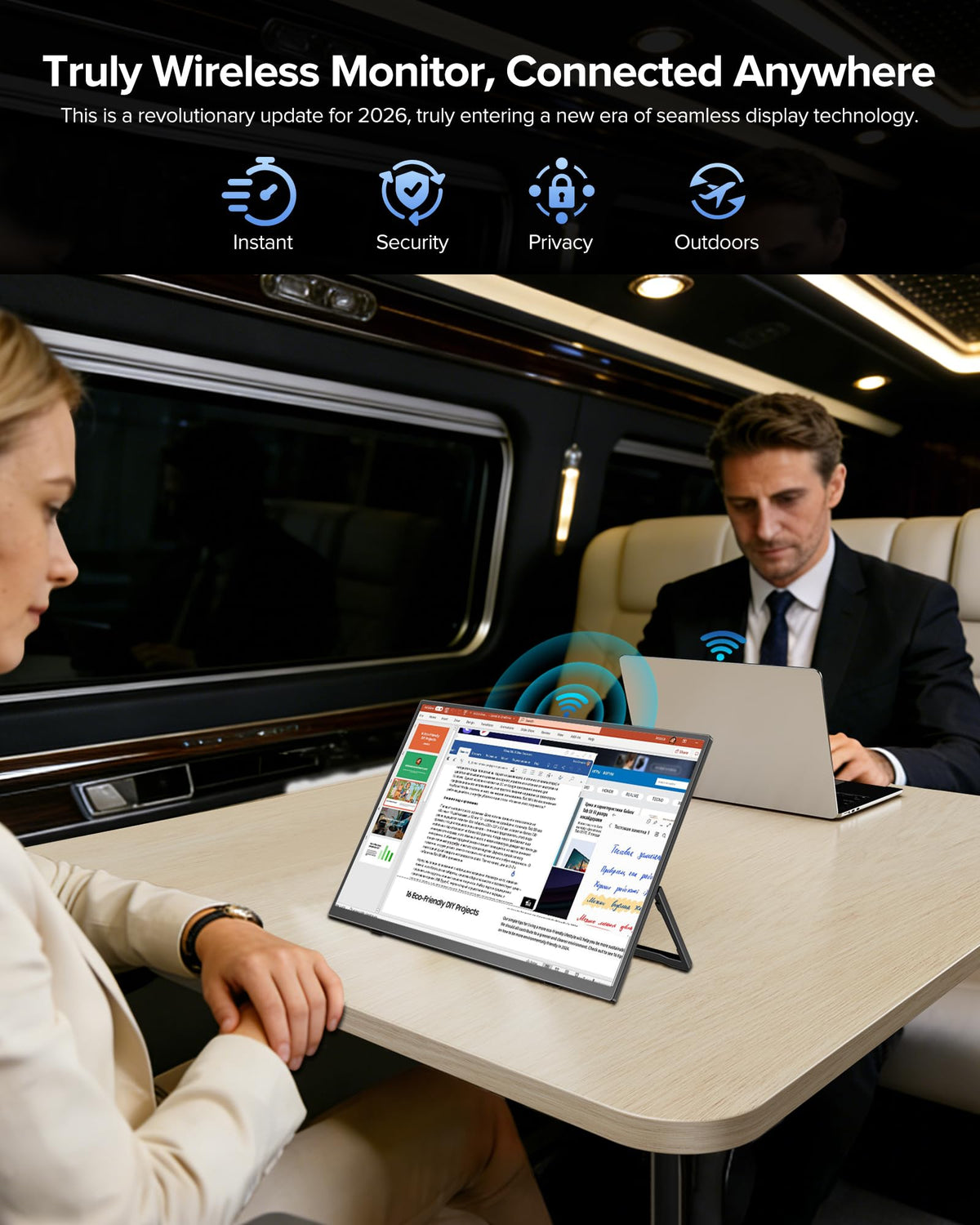 EVICIV wireless monitor compact travel setup suitable for meetings.