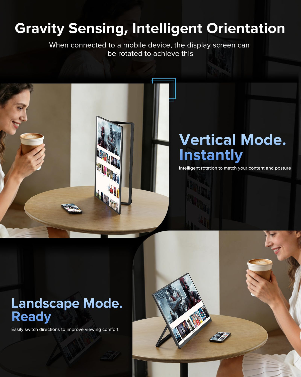 EVICIV wireless monitor USB-C and HDMI ports for versatile connectivity.