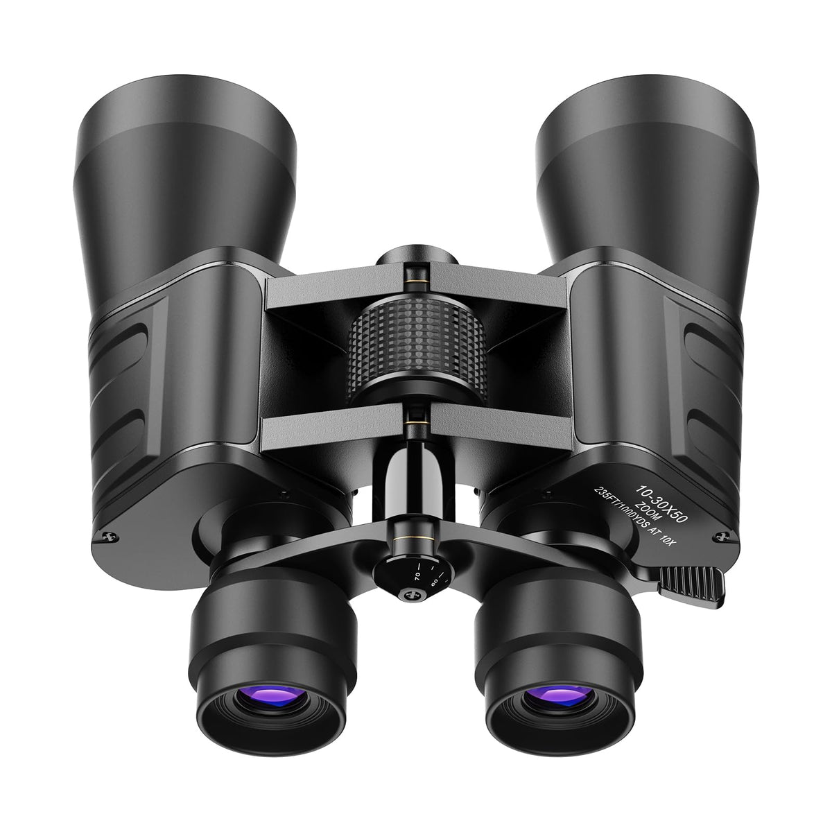 Evil Eye 10-30x50 binoculars front view with a large eyepiece for bright outdoor viewing.