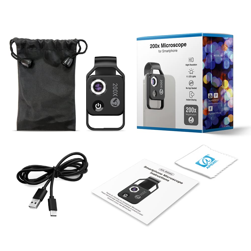Evil eye accessories layout with USB-C cable bag and cloth showing included kit