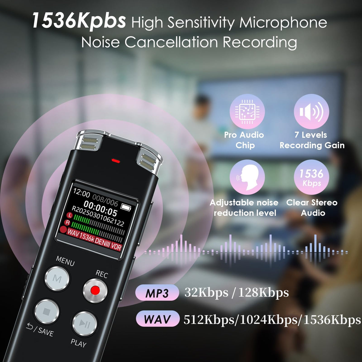 EVISTR close-up microphone grill highlighting noise reduction for clearer audio