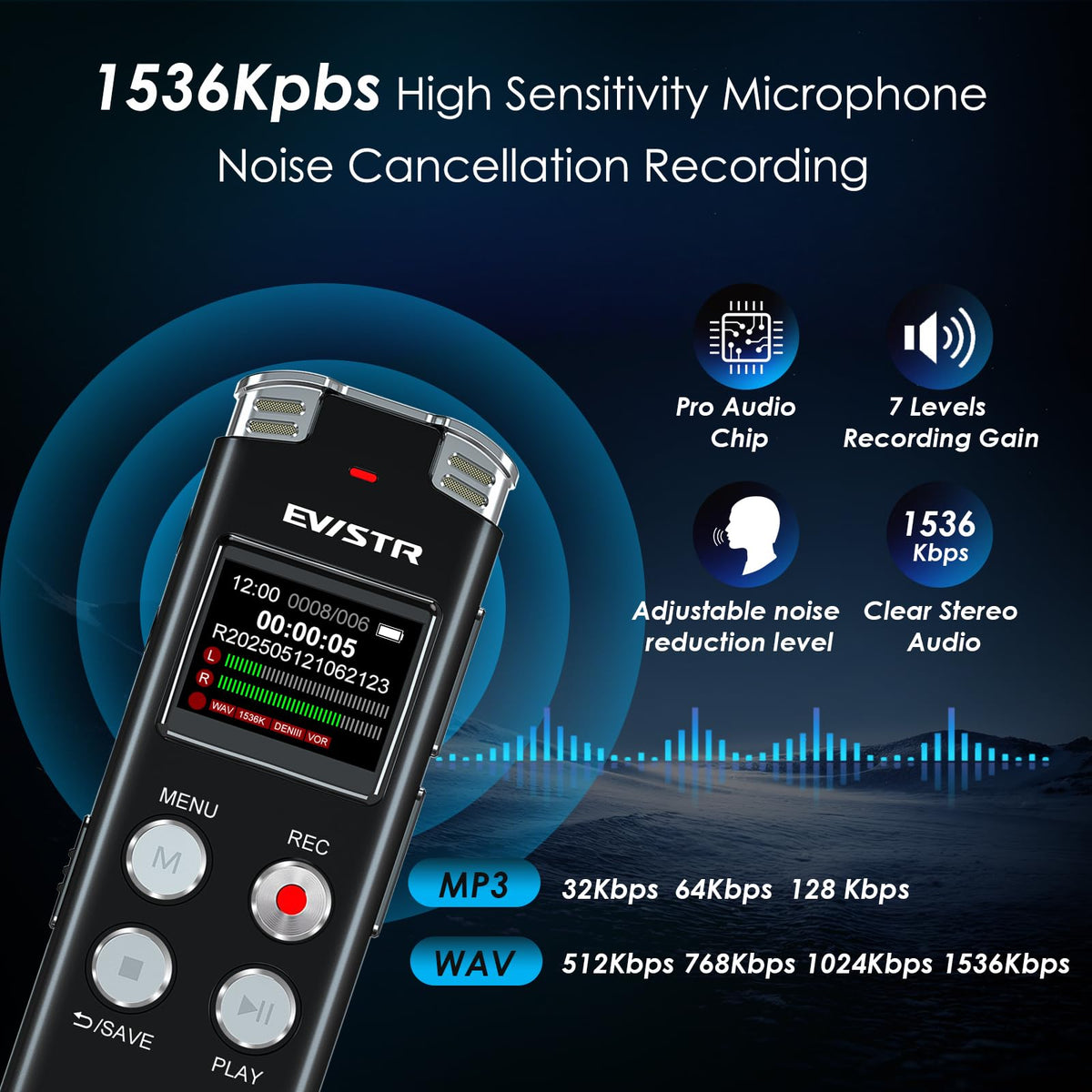 EVISTR L357 microphone grill close-up highlighting noise reduction design