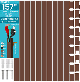 EVZA Brown cable raceway kit contents preview for easy installation and concealment.