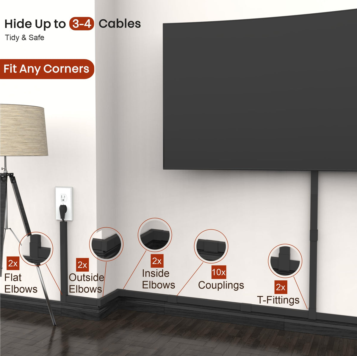 EVZA cord hider snap system in action with an easy clip-on and clip-off design.