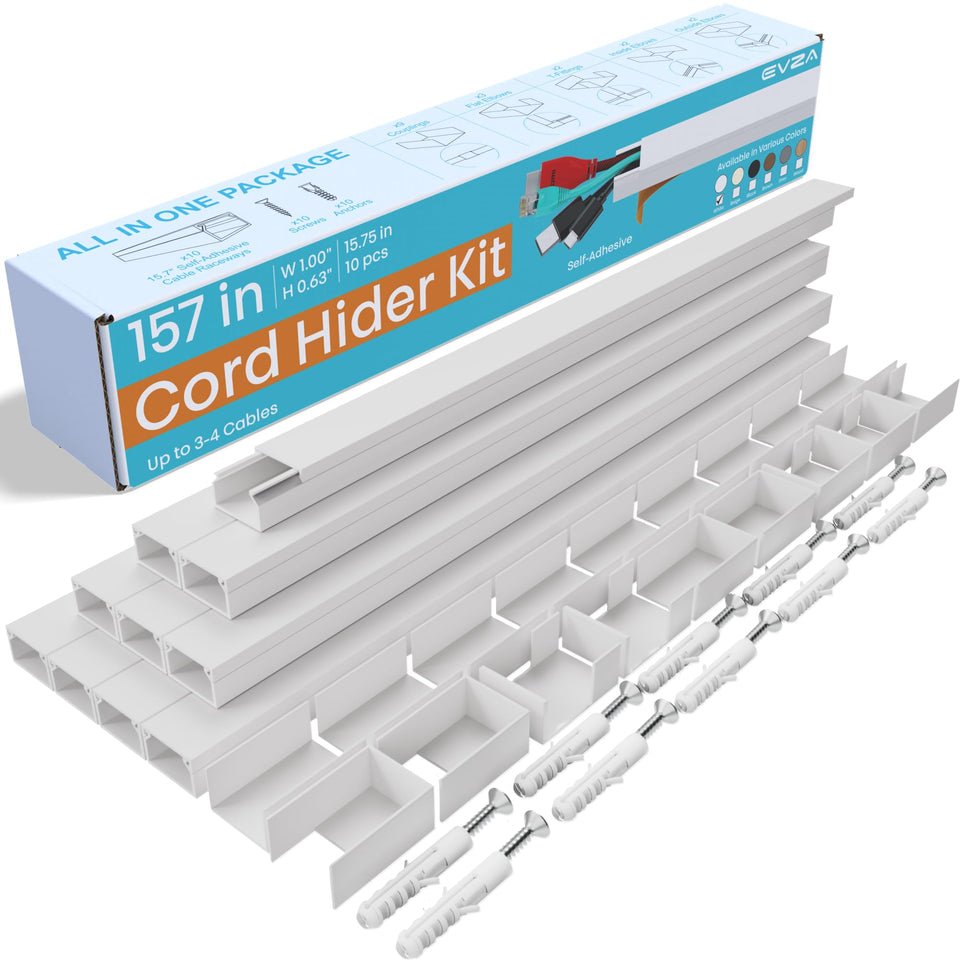 EVZA cord hider on a wall-mounted TV concealing cables neatly.