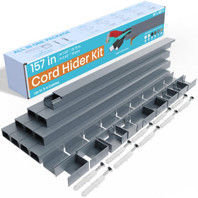 EVZA grey cable cover kit on wall-mounted TV neatly conceals wires