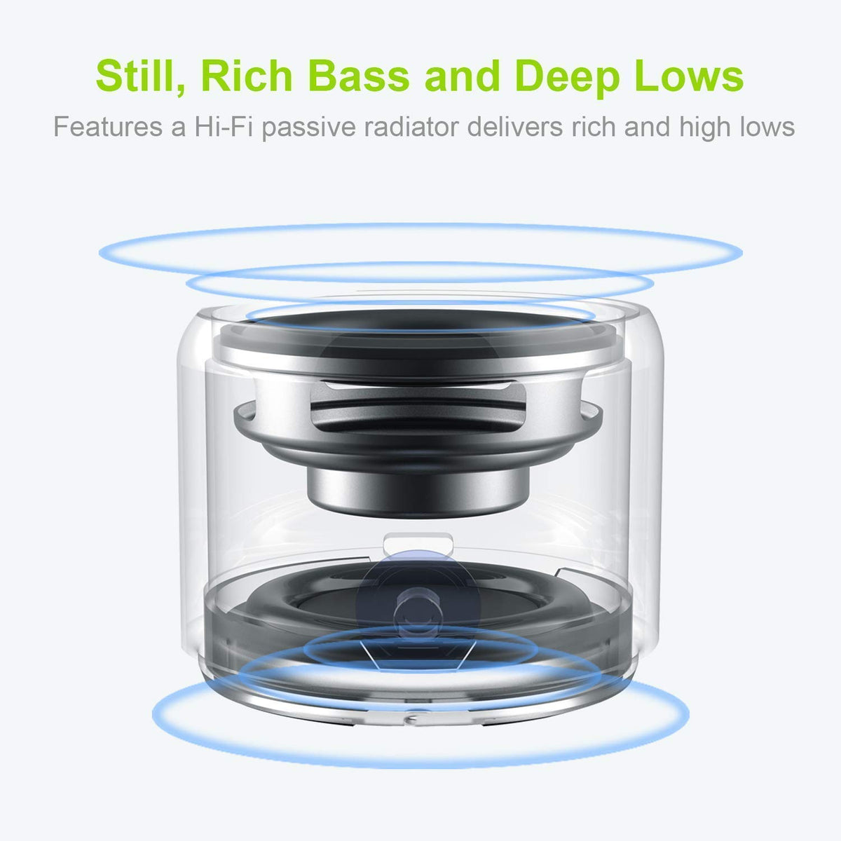 EWA A106 custom bass radiator delivers powerful, room-filling bass in a compact speaker.